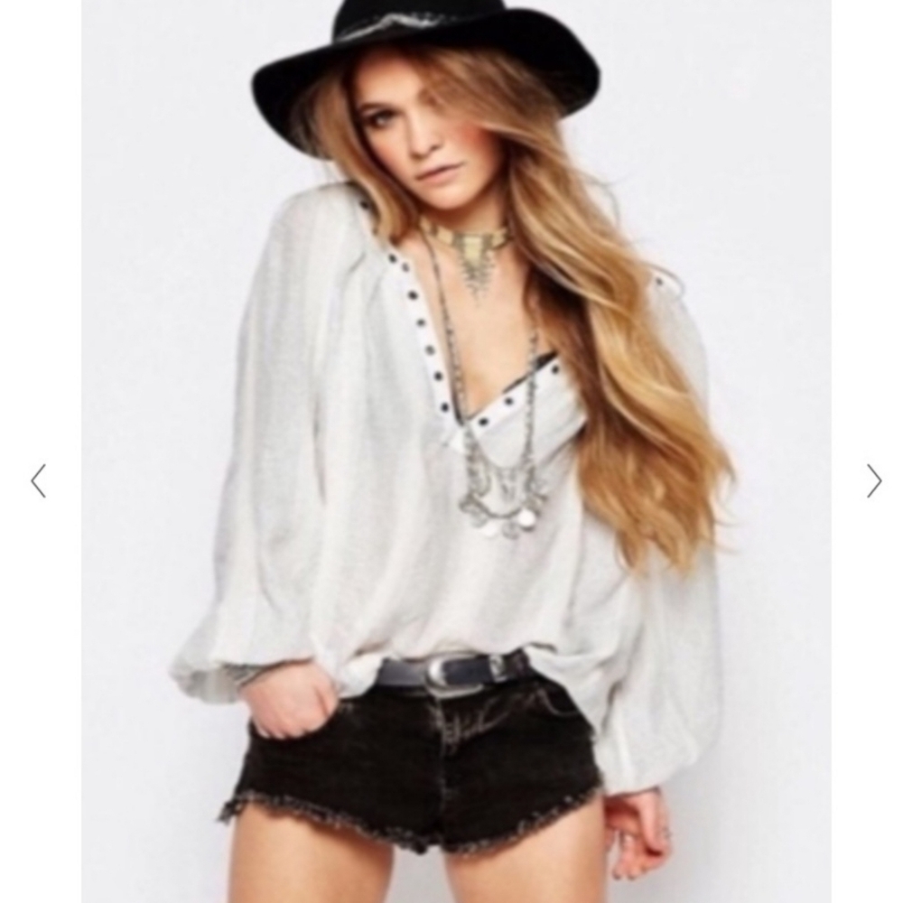 Free People Against All Odds Long Sleeve Peasant Top Size S White Silver New